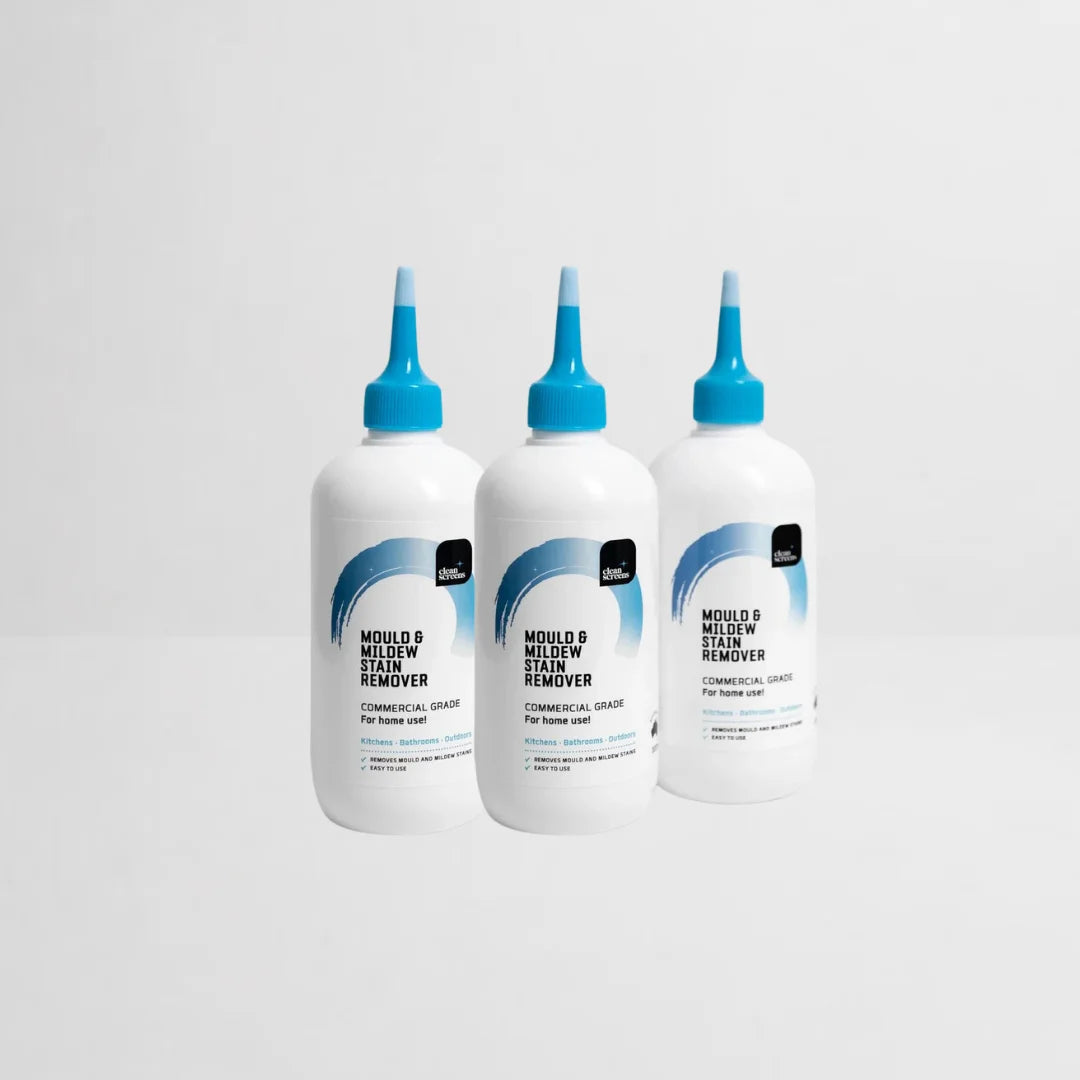 Three Clean Screens Mould & Mildew Stain Remover bottles